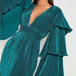 Boohoo Teal Long Sleeve Dress